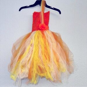 Toddler girls candy corn tulle Halloween fall dress sz OS